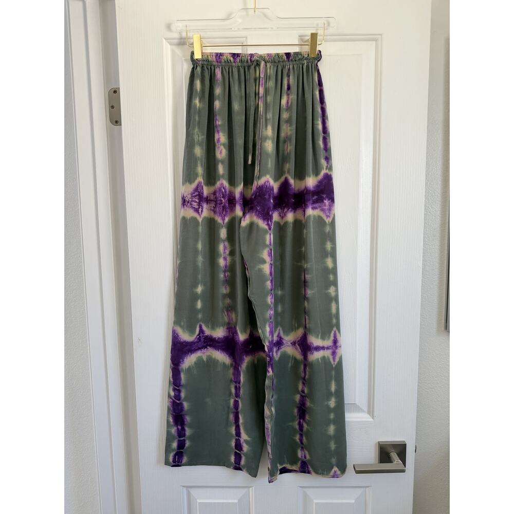 Sunchaser Tie-Dye Wide Leg Lounge Pants Olive Green Purple EUC - Picture 6 of 13